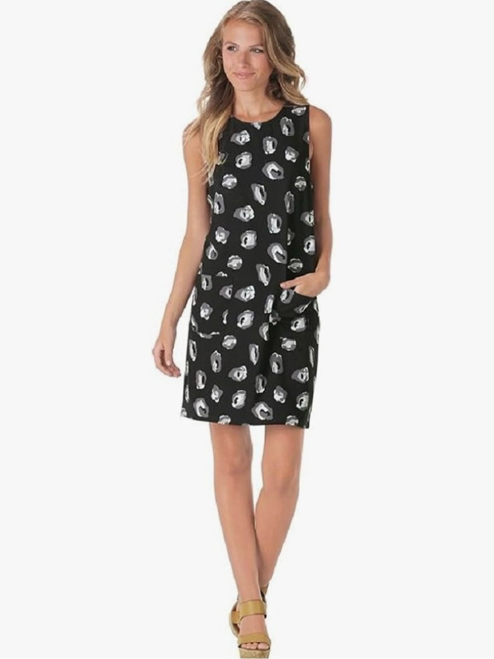 Mud Pie Macy Black Ikat Sleeveless Printed Shift Dress, Medium